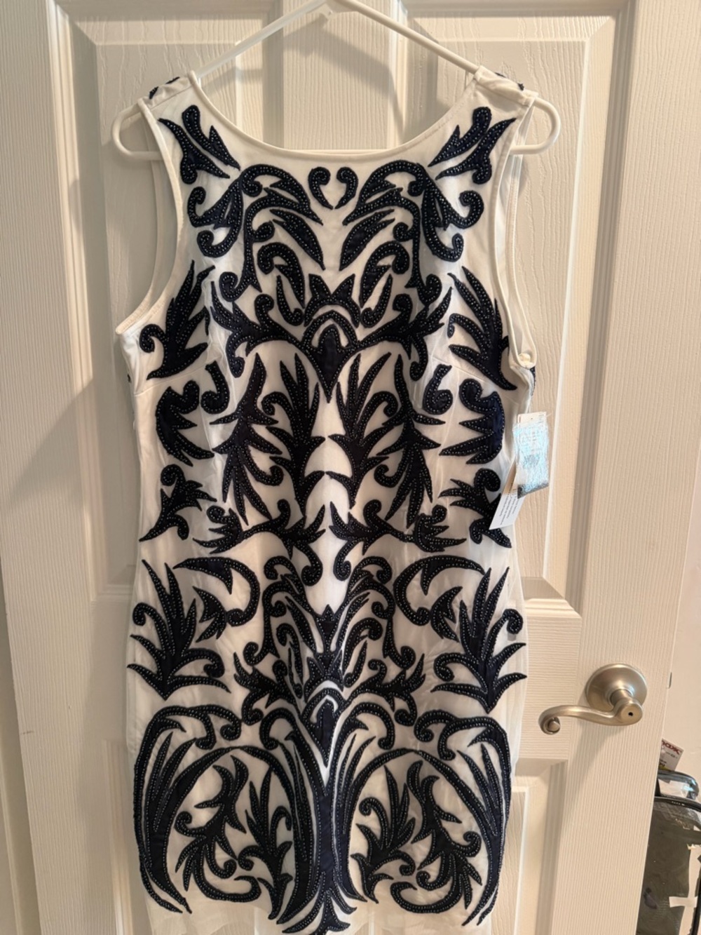 Aidan Mattox White Mini Dress with Navy Embellishment